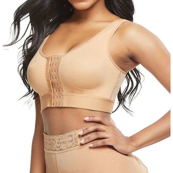 Post-Surgical Breast Band 3 Rows Hooks Chest Strap Wireless Two-Piece Sport Bra - Picture 4 of 8